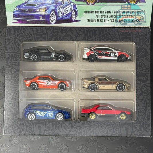 Custom Datsun 240Z, 2018 Honda Civic Type R, '70 Toyota Celica, Mazda RX-7, Subaru WRX STi & '82 Nissan Skyline (R30)