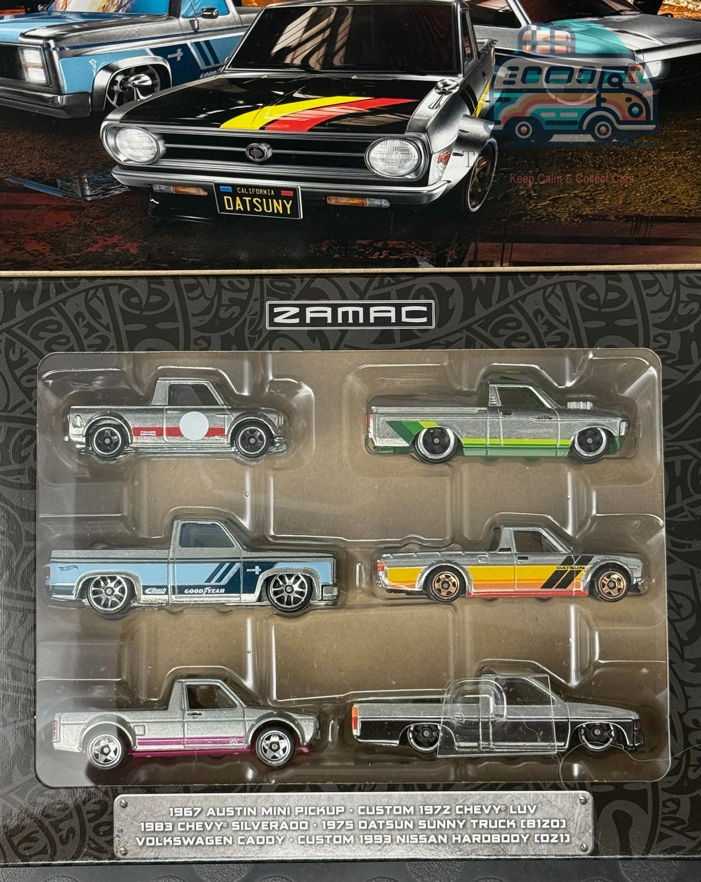[ZAMAC] Volkswagen Caddy, Chevrolet LUV personnalisé 1972, Pickup Austin Martin 1967, Chevy Silverado 1983, Datsun Sunny Truck 1975 (8120) et Nissan Hardbody personnalisé 1993 (D21)